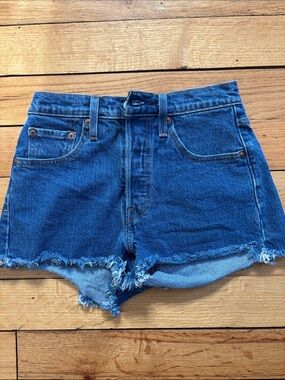 Levi's Dark Blue Frayed Hem Denim Shorts